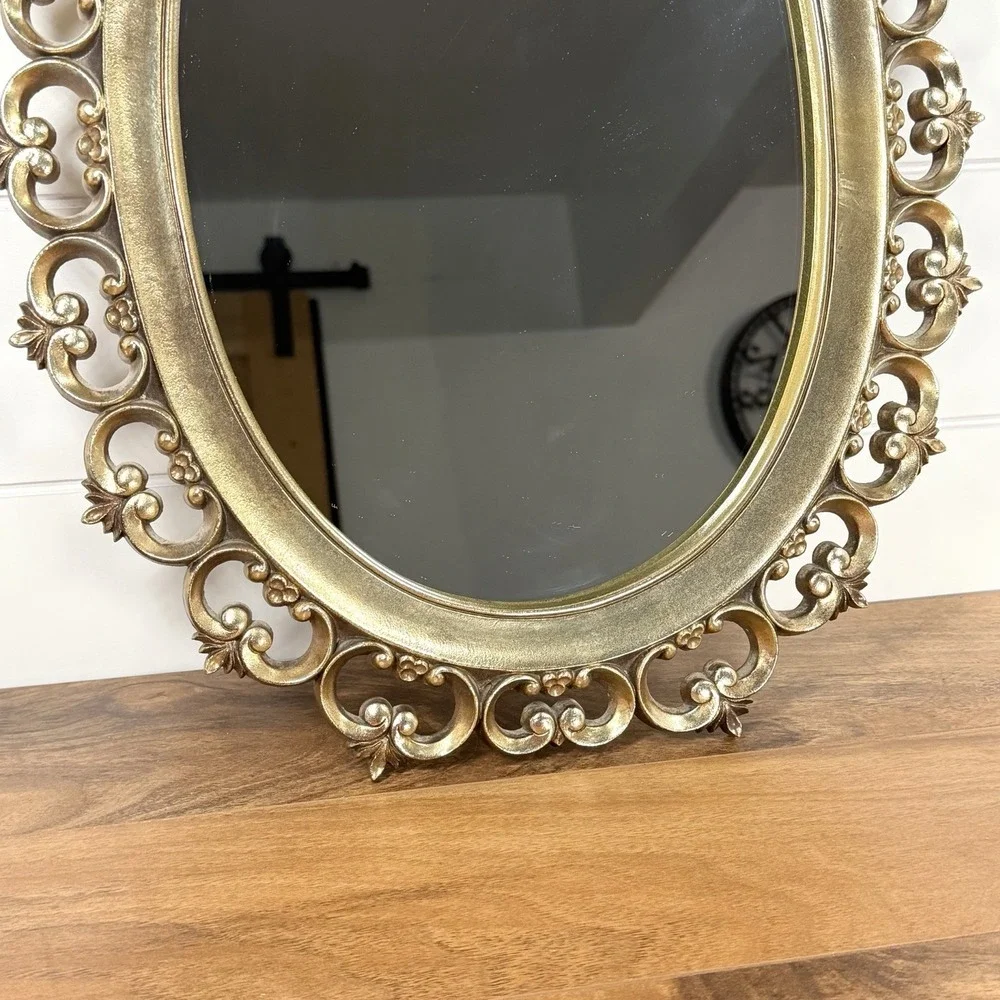 Vintage Roco 1960s Mirror Hollywood Regency Mcm Gold Frame Ornate Oval
